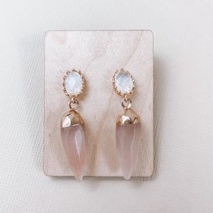 Peach Moonstone and Opalite Dangle Earrings